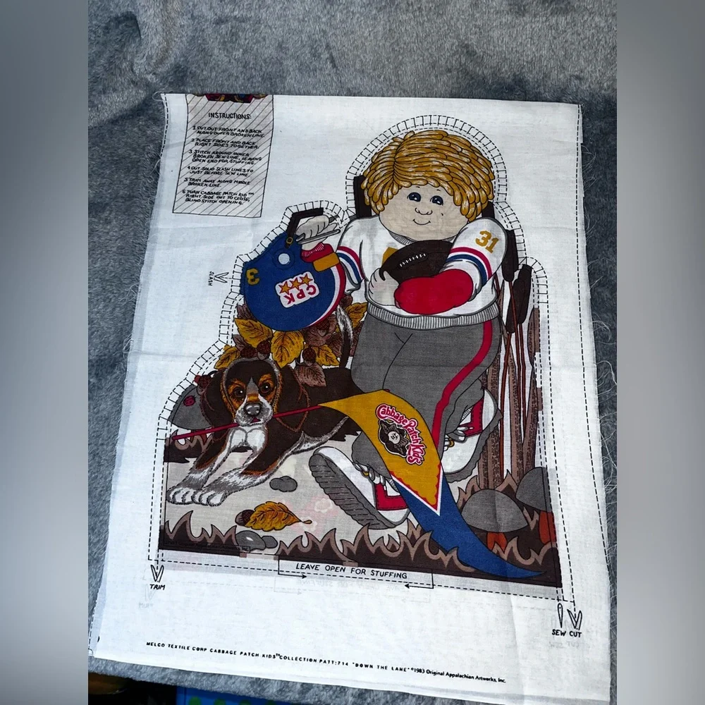 Vintage Fabric Panel Cabbage Patch Kids Football Player Pillow Cut-n-Sew 1983